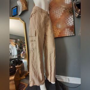 Zara Nwt Cotton/ Linen Blend Tan Cargo Pants
